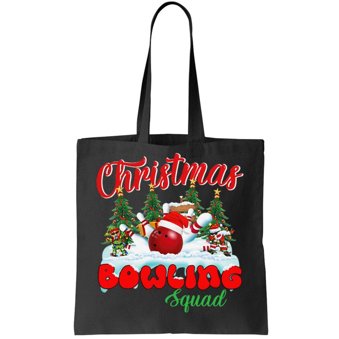 Funny Christmas Bowling Squad Dabbing Santa Elf Tote Bag