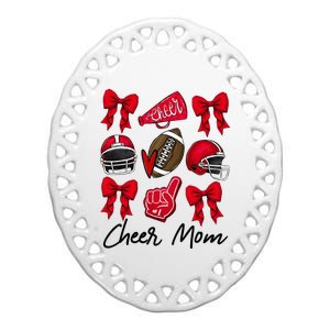 Football Coquette Bow Cheer Mom Red Ceramic Oval Ornament