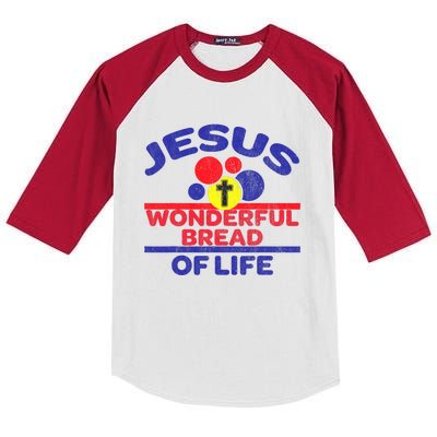 Funny Christian Bible Verse Jesus Is The Bread Of Life Kids Colorblock Raglan Jersey