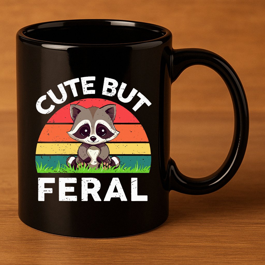 Funny Cute But Feral Raccoon 11oz C Handle Ceramic Mug