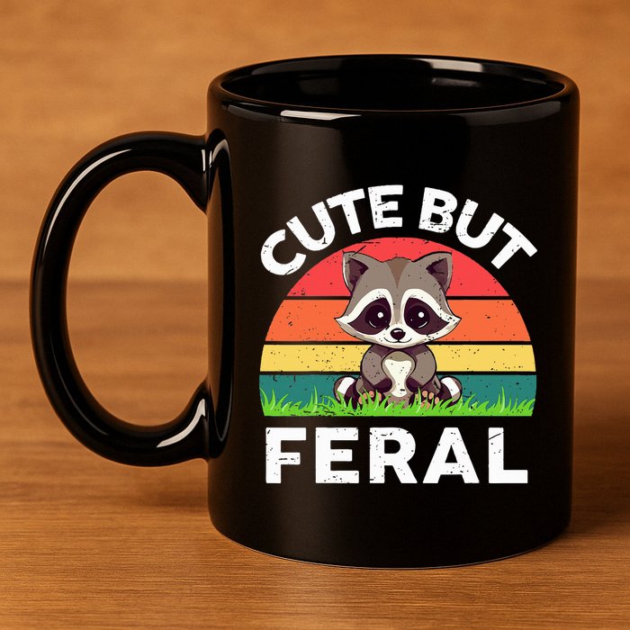 Funny Cute But Feral Raccoon 11oz C Handle Ceramic Mug
