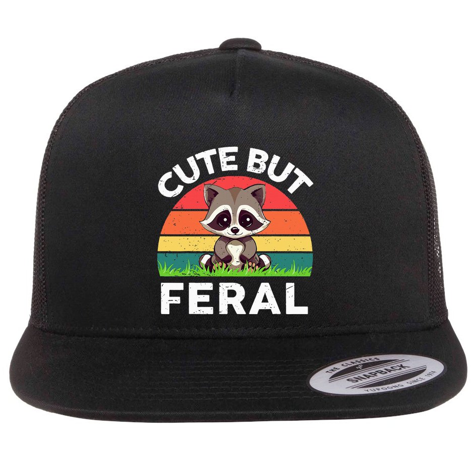 Funny Cute But Feral Raccoon Flat Bill Trucker Hat