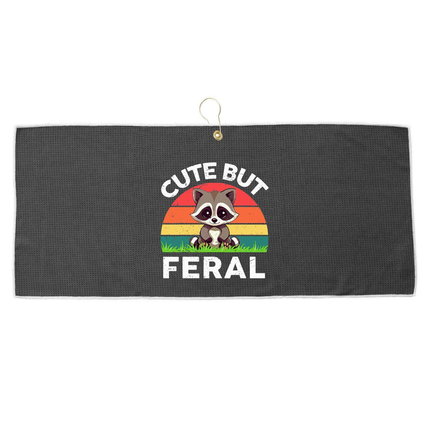 Funny Cute But Feral Raccoon Large Microfiber Waffle Golf Towel