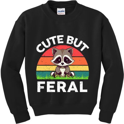 Funny Cute But Feral Raccoon Kids Sweatshirt