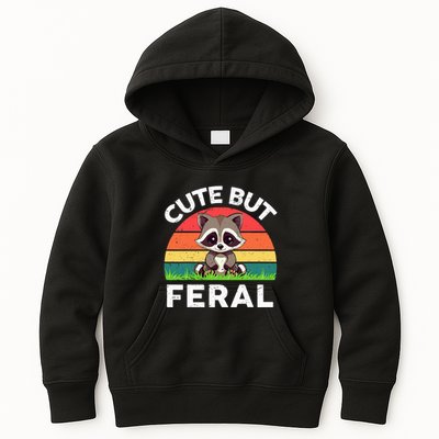 Funny Cute But Feral Raccoon Kids Hoodie