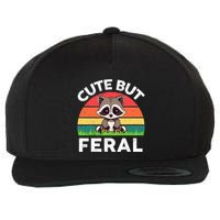 Funny Cute But Feral Raccoon Wool Snapback Cap