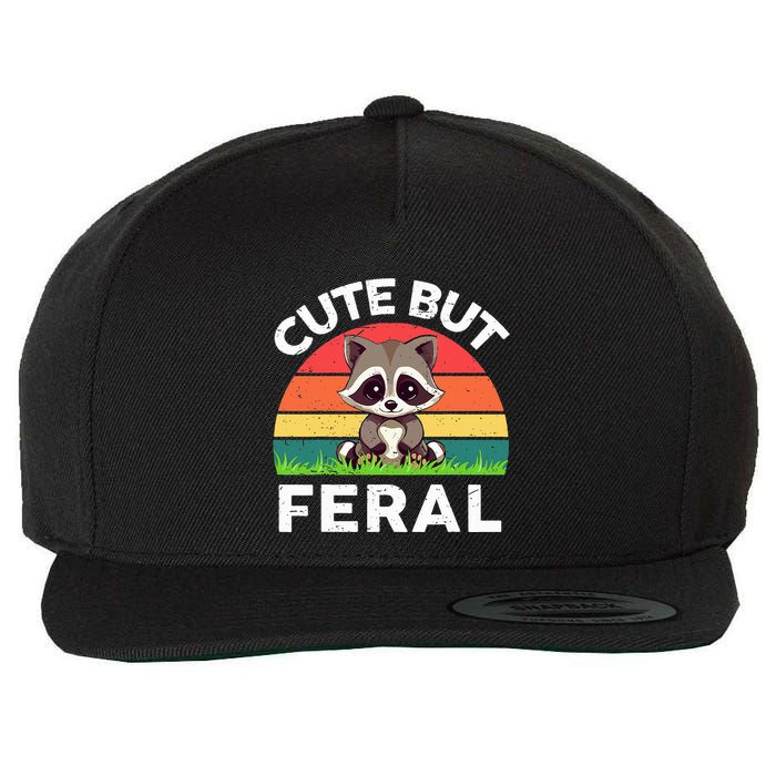 Funny Cute But Feral Raccoon Wool Snapback Cap
