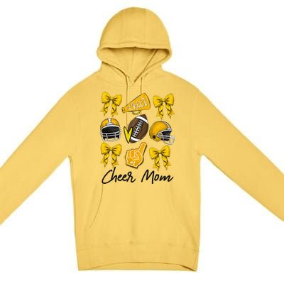 Football Coquette Bow Cheer Mom Yellow Gift Premium Pullover Hoodie