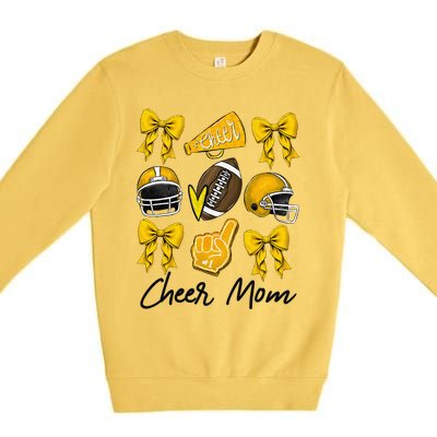 Football Coquette Bow Cheer Mom Yellow Gift Premium Crewneck Sweatshirt