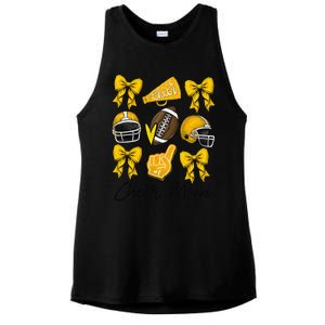 Football Coquette Bow Cheer Mom Yellow Gift Ladies PosiCharge Tri-Blend Wicking Tank