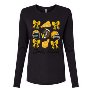 Football Coquette Bow Cheer Mom Yellow Gift Womens Cotton Relaxed Long Sleeve T-Shirt