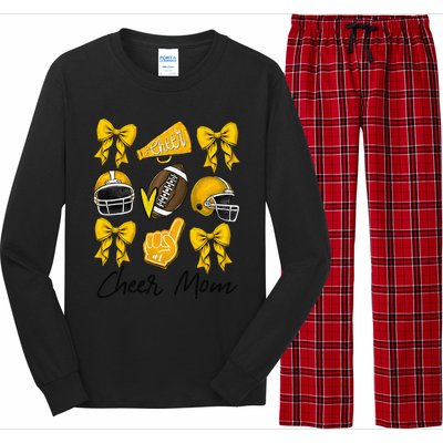 Football Coquette Bow Cheer Mom Yellow Gift Long Sleeve Pajama Set