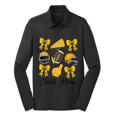 Football Coquette Bow Cheer Mom Yellow Gift Silk Touch Performance Long Sleeve Polo