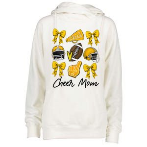 Football Coquette Bow Cheer Mom Yellow Gift Womens Funnel Neck Pullover Hood