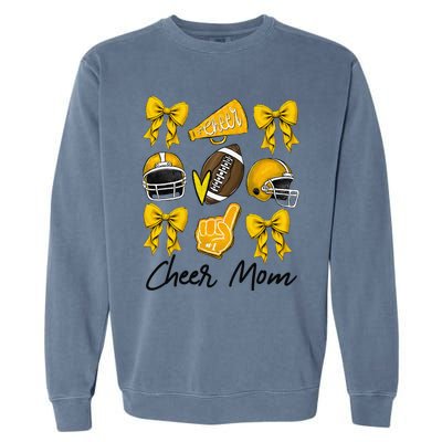 Football Coquette Bow Cheer Mom Yellow Gift Garment-Dyed Sweatshirt