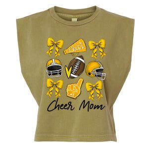 Football Coquette Bow Cheer Mom Yellow Gift Garment-Dyed Women's Muscle Tee