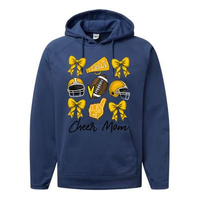 Football Coquette Bow Cheer Mom Yellow Gift Performance Fleece Hoodie