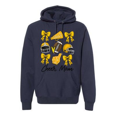 Football Coquette Bow Cheer Mom Yellow Gift Premium Hoodie