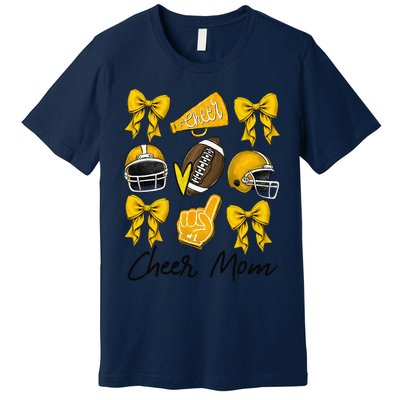 Football Coquette Bow Cheer Mom Yellow Gift Premium T-Shirt