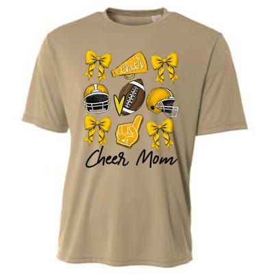 Football Coquette Bow Cheer Mom Yellow Gift Cooling Performance Crew T-Shirt