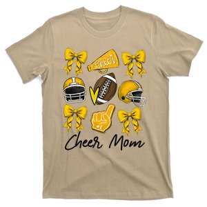 Football Coquette Bow Cheer Mom Yellow Gift T-Shirt