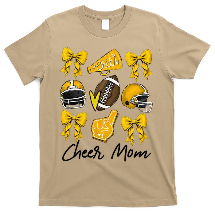 Football Coquette Bow Cheer Mom Yellow Gift T-Shirt