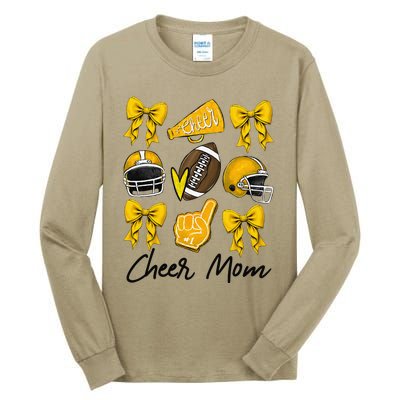 Football Coquette Bow Cheer Mom Yellow Gift Tall Long Sleeve T-Shirt