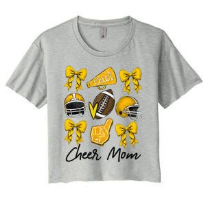 Football Coquette Bow Cheer Mom Yellow Gift Women's Crop Top Tee