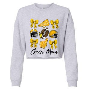 Football Coquette Bow Cheer Mom Yellow Gift Cropped Pullover Crew