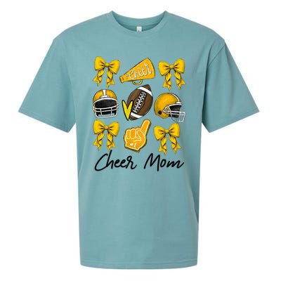 Football Coquette Bow Cheer Mom Yellow Gift Sueded Cloud Jersey T-Shirt