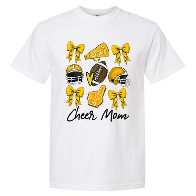 Football Coquette Bow Cheer Mom Yellow Gift Garment-Dyed Heavyweight T-Shirt