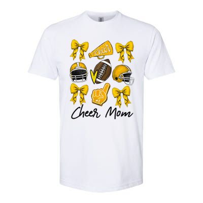 Football Coquette Bow Cheer Mom Yellow Gift Softstyle CVC T-Shirt