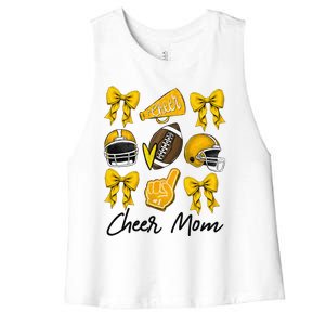 Football Coquette Bow Cheer Mom Yellow Gift Women's Racerback Cropped Tank