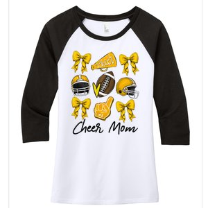 Football Coquette Bow Cheer Mom Yellow Gift Women's Tri-Blend 3/4-Sleeve Raglan Shirt