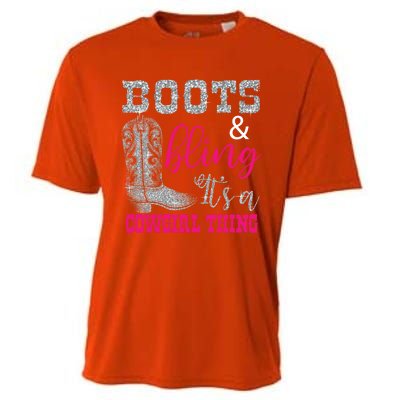 Funny Cowgirl Boots Bling Gift Cute Love Country Life Cool Gift Cooling Performance Crew T-Shirt