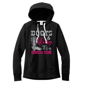 Funny Cowgirl Boots Bling Gift Cute Love Country Life Cool Gift Women's Fleece Hoodie