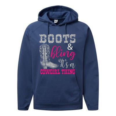 Funny Cowgirl Boots Bling Gift Cute Love Country Life Cool Gift Performance Fleece Hoodie