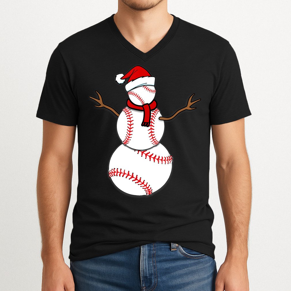 Funny Christmas Baseball Balls Santa Snowman TShirt TShirt V-Neck T-Shirt