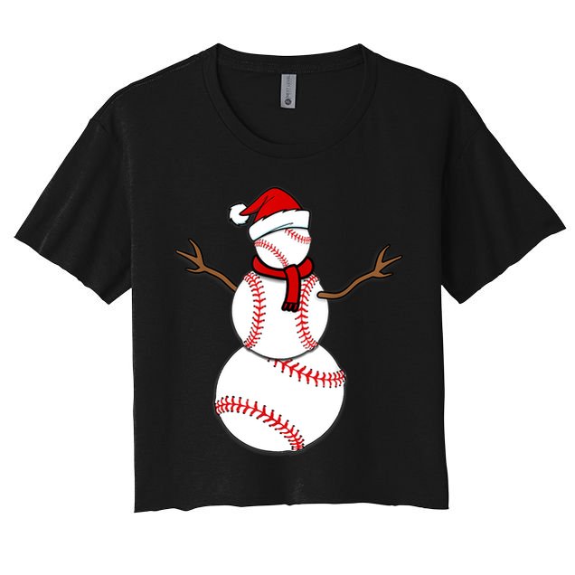Funny Christmas Baseball Balls Santa Snowman TShirt TShirt Women's Crop Top Tee