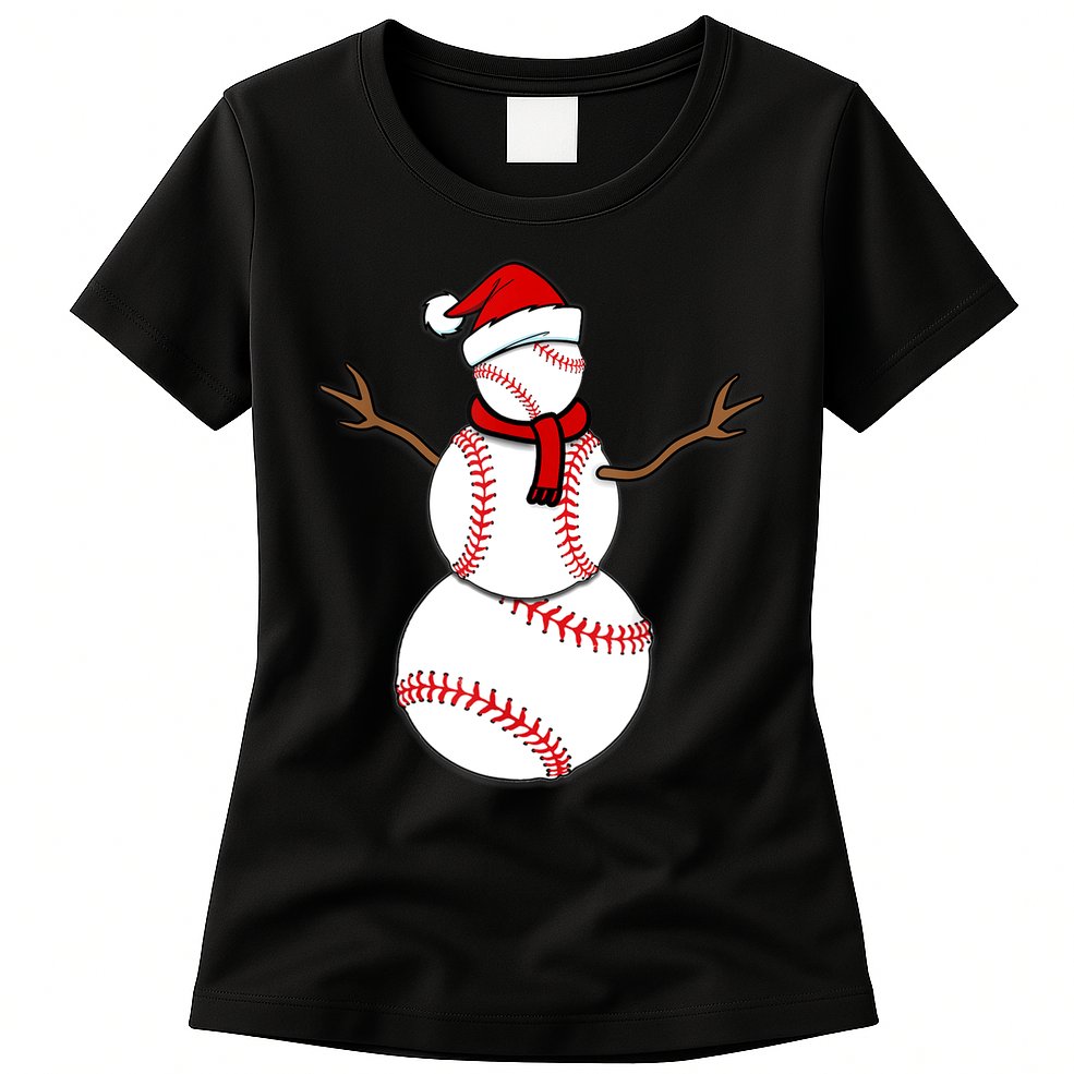 Funny Christmas Baseball Balls Santa Snowman TShirt TShirt Womens T-Shirt