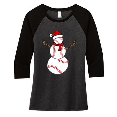 Funny Christmas Baseball Balls Santa Snowman TShirt TShirt Women's Tri-Blend 3/4-Sleeve Raglan Shirt