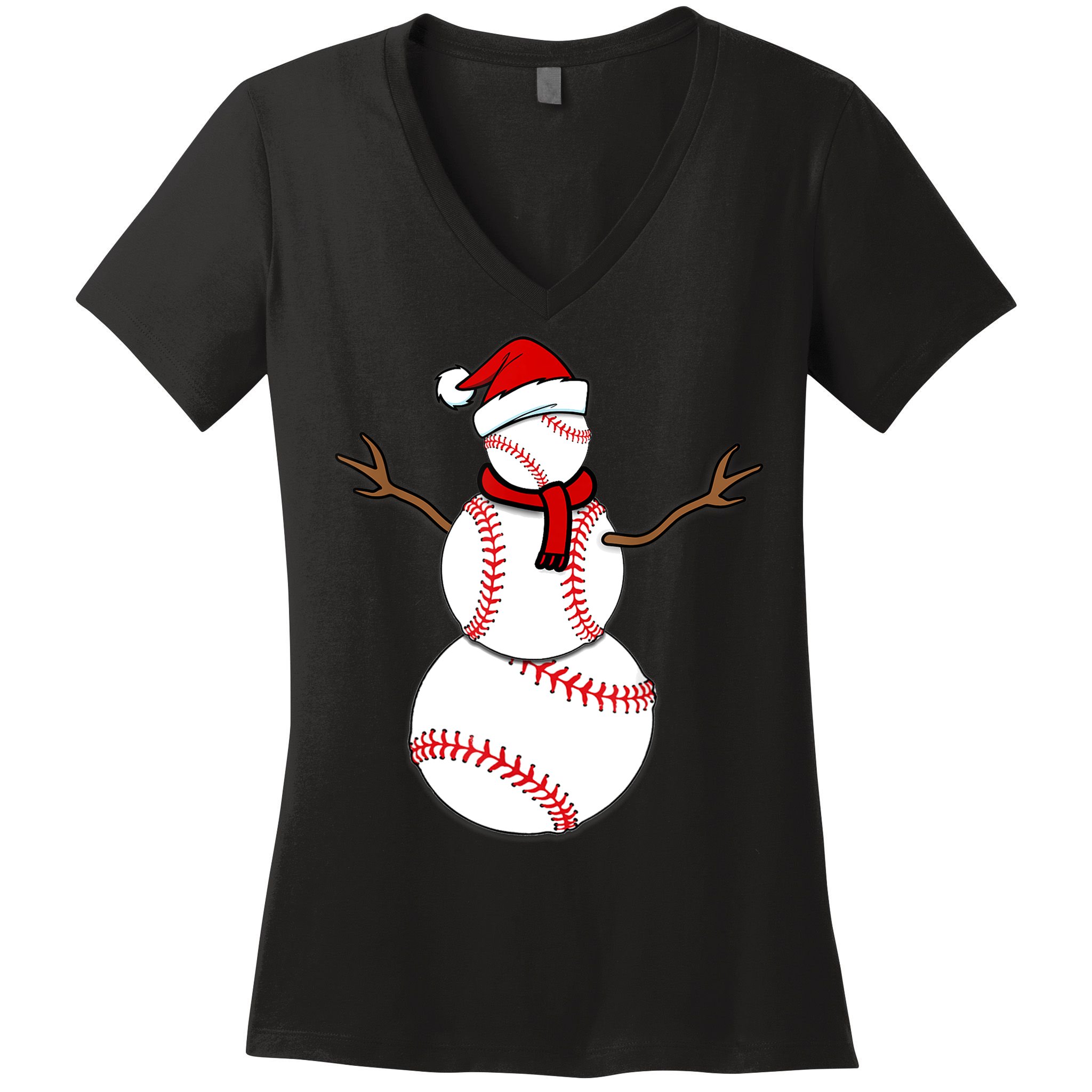 Funny Christmas Baseball Balls Santa Snowman TShirt TShirt Women's V-Neck T-Shirt