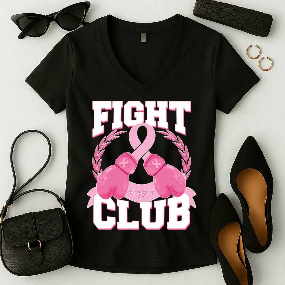 Fight Club Breast Cancer Awareness Warrior Women's V-Neck T-Shirt