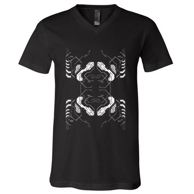 Futuristic Circuit Board Pattern Design V-Neck T-Shirt