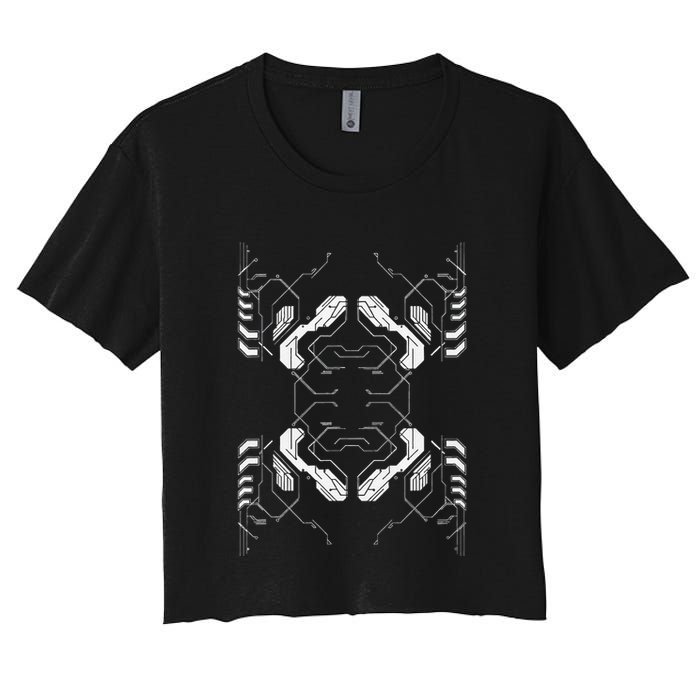Futuristic Circuit Board Pattern Design Crop Top