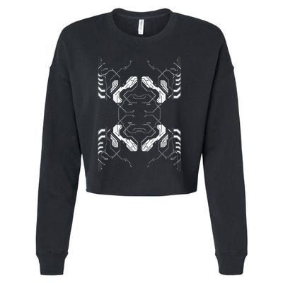 Futuristic Circuit Board Pattern Design Cropped Pullover Crew