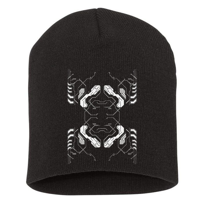 Futuristic Circuit Board Pattern Design Short Acrylic Beanie