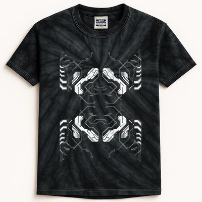 Futuristic Circuit Board Pattern Design Kids Tie-Dye T-Shirt