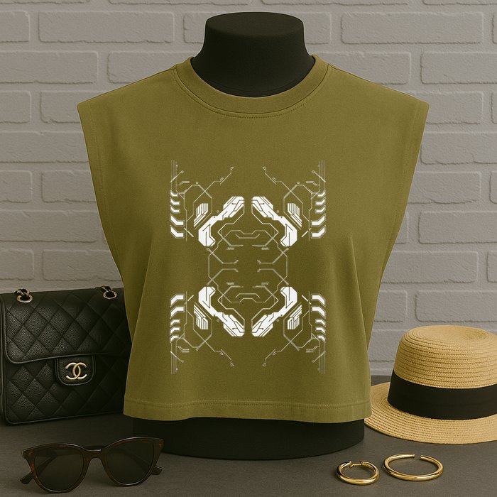 Futuristic Circuit Board Pattern Design Garment-Dyed Women's Muscle Tee