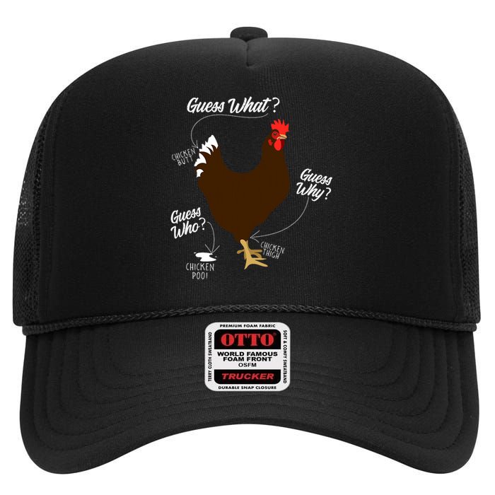 Funny Chicken Butt Guess Why Farm High Crown Mesh Back Trucker Hat